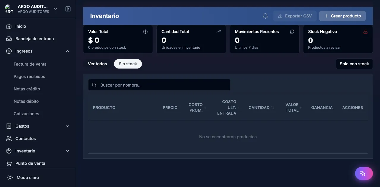 Inventario del POS con stock por bodega