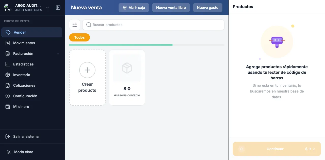 Pantalla principal del POS